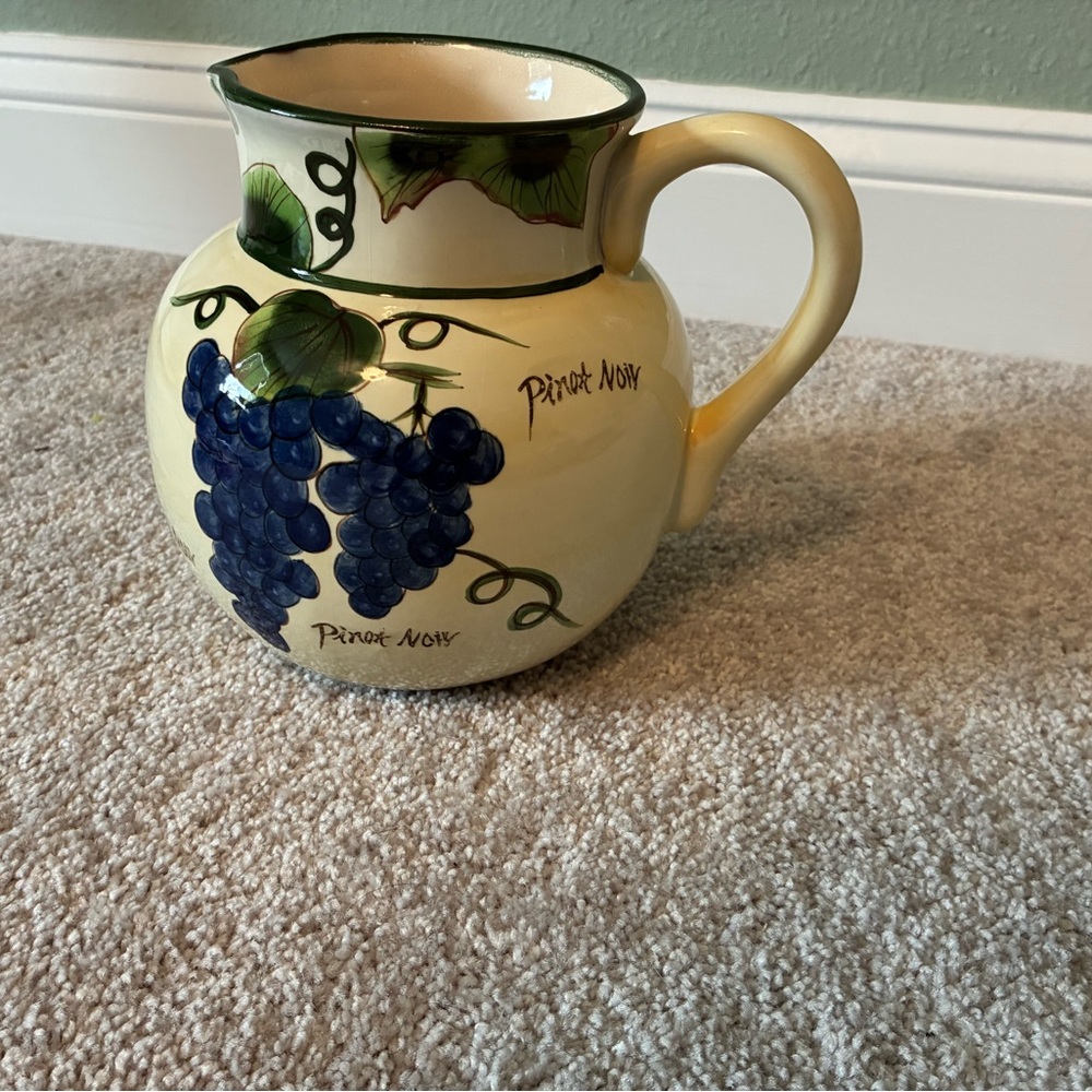 Hand-Painted Grape Ceramic Pitcher - Pinot Noir Design